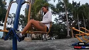 Thai newbie's post-workout blowjob debut