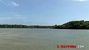 Bombshell blonde gets used by two big cocks in outdoor threesome