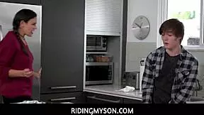 what are you doing fucking that dough, stepson? let stepmom help with your cock.