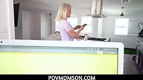 Stepson enjoys deepthroat blowjob from horny stepmom Slimthick Vic with handjob and pussy teasing.