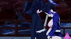 Kocho Shinobu Blowjobs Tomioka Giyu in Hentai Cumshot