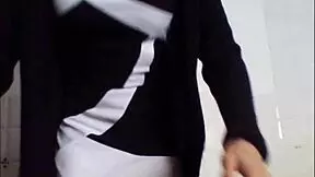 Big-breasted girl pees comfortably