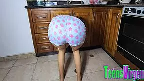 Teens virgen: horny housemate with big tits pranks roommate. Her pussy and ass get filled with cum!