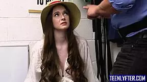 corrupt security guard fucks teen thief for dildo