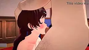 Teen couple in 3D animation engages in doggystyle fucking with big cock and cum.