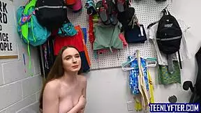 corrupt security guard fucks teen thief for dildo