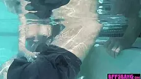 Bisexual teens in bikinis fucking by the pool outdoor