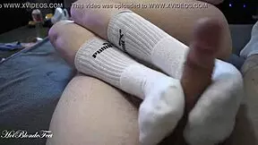 Miley Grey Gives Sexy Footjob With Monster Cock In Long Socks