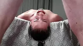 piss loving whore swallows upside down from bed angle