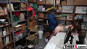 In the garage office, the teen accepts punishment with a blowjob on the big cock. Her ass gets involved in the amateur fun.