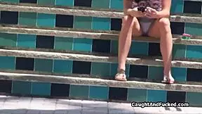 perky blonde blows the voyeur classmate outdoor in this homemade hardcore scene 😏