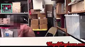 teen 18+ amateur feels guilty yet excited riding burglar's cock after getting caught stealing in the shop