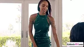 Black lesbian model fuck fellow model in the scissoring position with a busty MILF instructor
