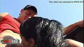 that hot brunette with big natural boobs got fucked outdoors, sucking cock first