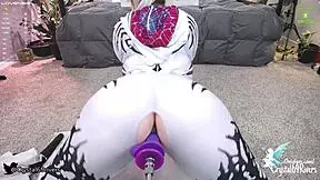 Spider Gwen gets wild with a hardcore fuck machine setup