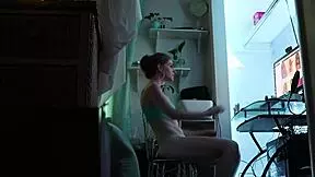 Redhead Petite Girl Cums in Her Panties Close-Up with Neighbor Watching