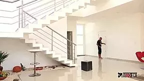 In this casual scene, the amazing tattooed Brazilian teen Alessandra eagerly takes three cocks deep in her ass.