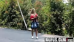 Petite teen with perfect tits sucks cock in kitchen