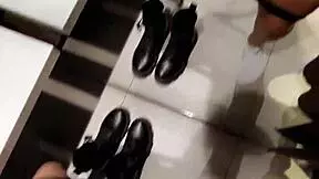 Sexy Brunette Masturbates to Risky Orgasms in Public Fitting Room