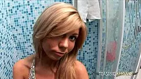 Young girl holds her big toy and shaved pussy