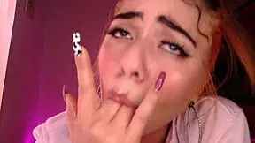 Egirl spits and drools on cock in ahegao