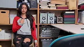 Petite teen rides a uniformed big-dicked perv's monster cock in his office during roleplay foreplay.