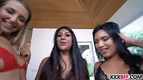 Sexy lesbian best friends explore bisexual desires with a big cock