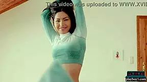 petite asian milf chloe rose does yoga and strips for playboy