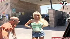 blonde teen with big natural tits meets a stranger guy