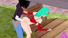 3D anime teen enjoys bra play