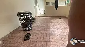 young housewife in panties at home