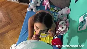 in this amateur scene, he passionately loves sucking the sweet boobs of the european brunette teen