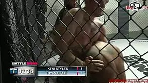 Blonde slut with natural tits seduces and fucks the boxing winner after the match.