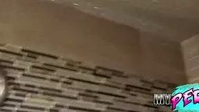 Spying On Tiny Teen Stepsister Kenzie Reeves Riding Shaved Pussy In Shower, Bent Over For Facial Cum?