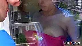 A big tit teen bent over for doggy fucking