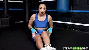 hot brunette teen in oil craves deepthroat action