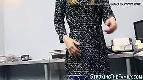 I watch my little teen stepdaughter give blowjob and handjob to her old father in law