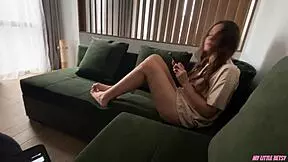 sexy roommate rides my dick and gets a huge cumshot on black stockings!