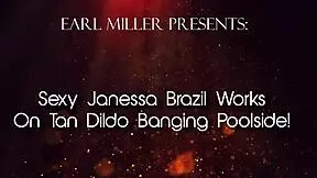 Sexy Janessa Brazil Bangs Tan Dildo Poolside!
