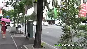 Asian Shy Babe Loves To Ride And Suck Big White Cock!