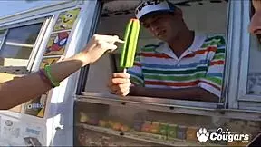 Gracie glam interacts with the ice cream man in a casual encounter