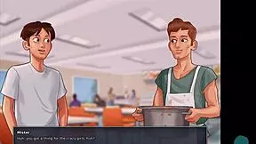 Cute petite teen shows natural tits in summertime saga