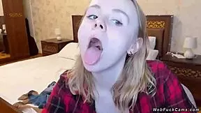 Blonde teen winks in underthings