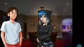 Cute petite teen shows natural tits in summertime saga