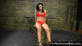 Dominate sired female with huge natural boobs fucks a huge black dildo