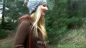 Euro girl next door sucks cock outdoors in pov