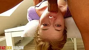 petite blonde russian babe gets rough face fuck, close up cumshot 😈