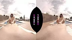 Young latina nympho fucks outdoors in vr pool.