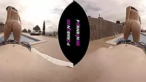 Young latina nympho fucks outdoors in vr pool.