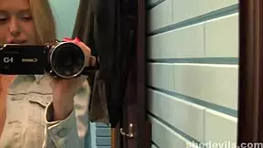 blonde amateur films herself in change room voyeur video